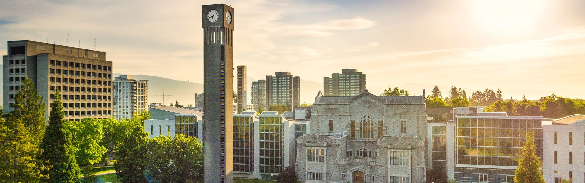 Photo of the Irving K. Barber building and UBC clock tower on the UBC Vancouver campus